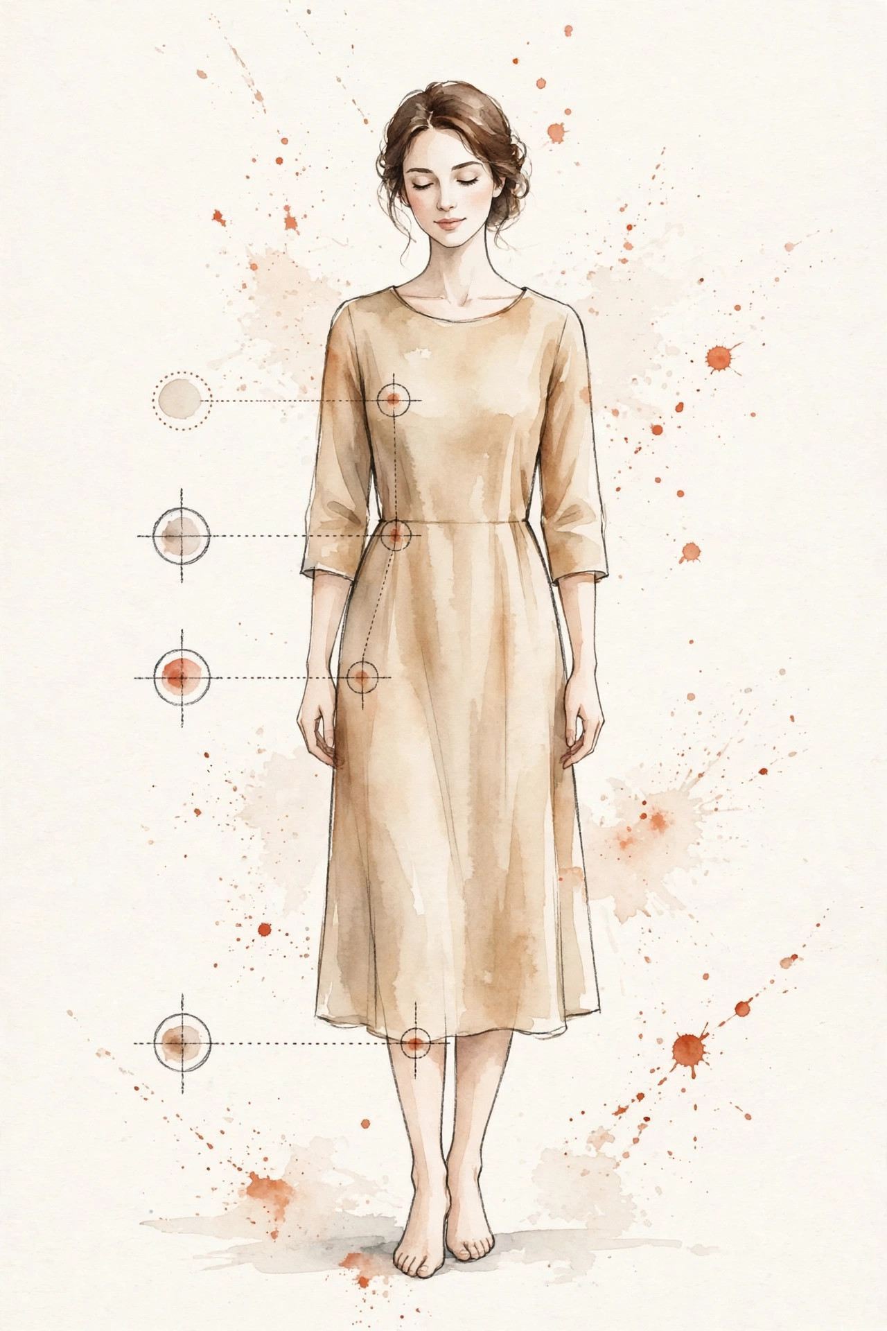 Watercolor diagram showing the four measuring points on a figure.